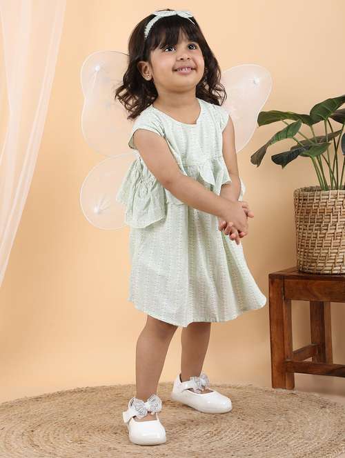 kids neo mint printed round neck frock
