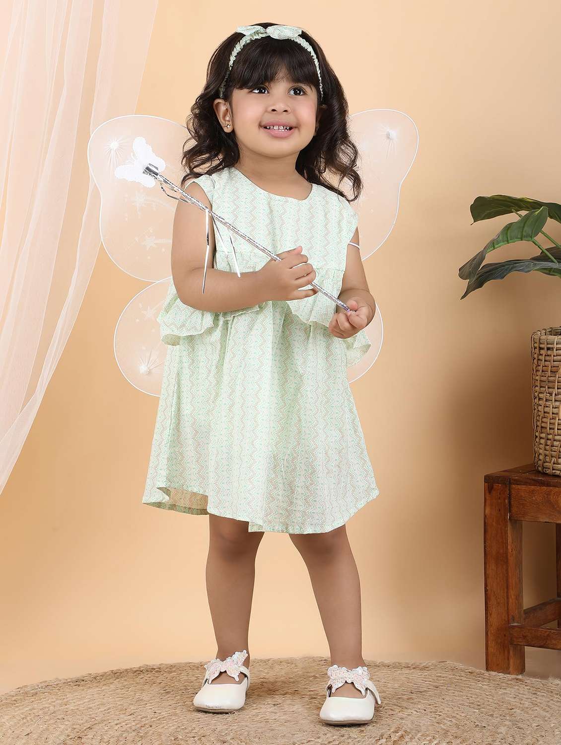 kids neo mint printed round neck frock