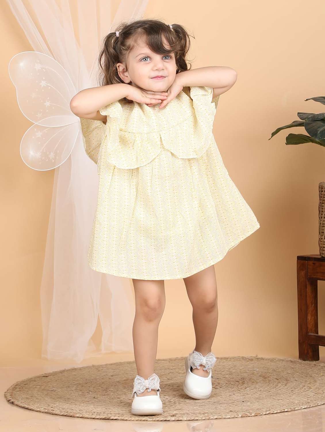 kids yellow printed round neck frock