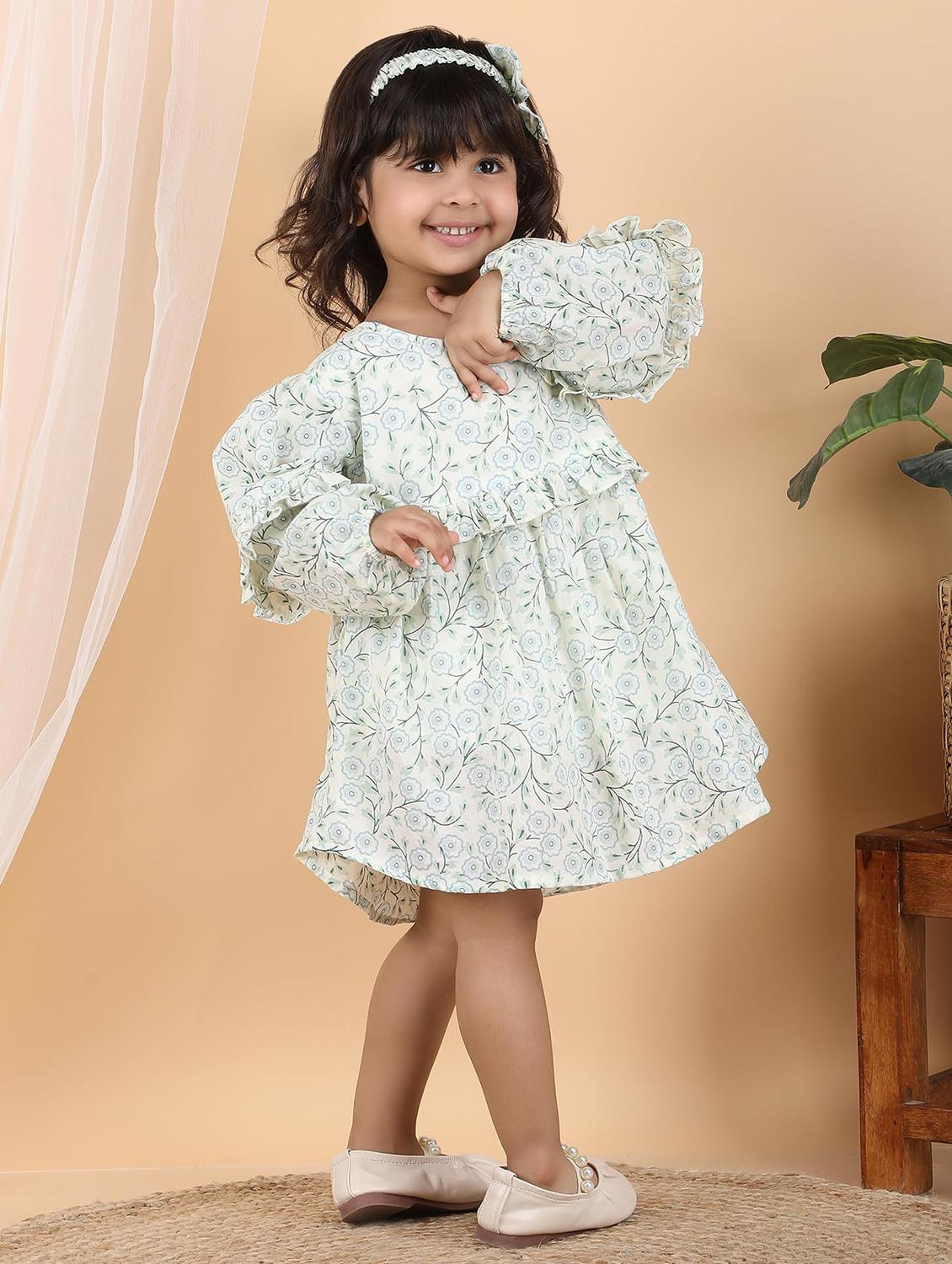 kids neo mint floral printed round neck frock - 21948628 - Standard Image - 1