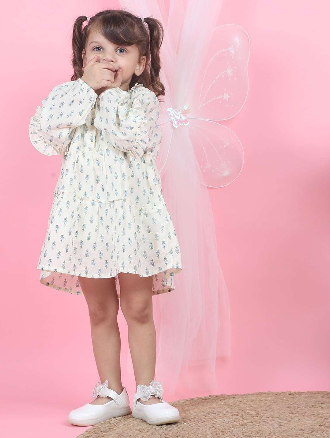 kids cream floral printed round neck frock - 21948630 -  Standard Image - 1