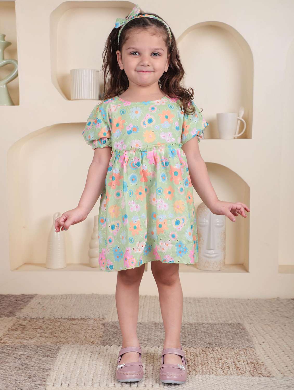 kids floral printed round neck frock
