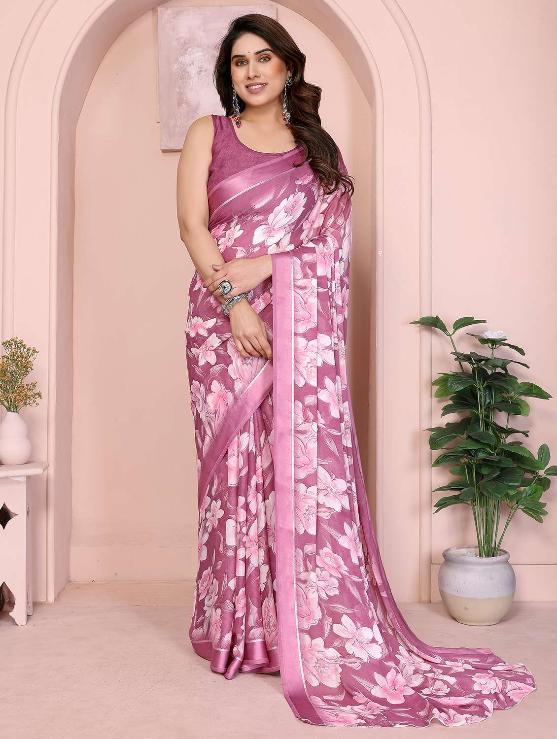 women floral printed saree with blouse