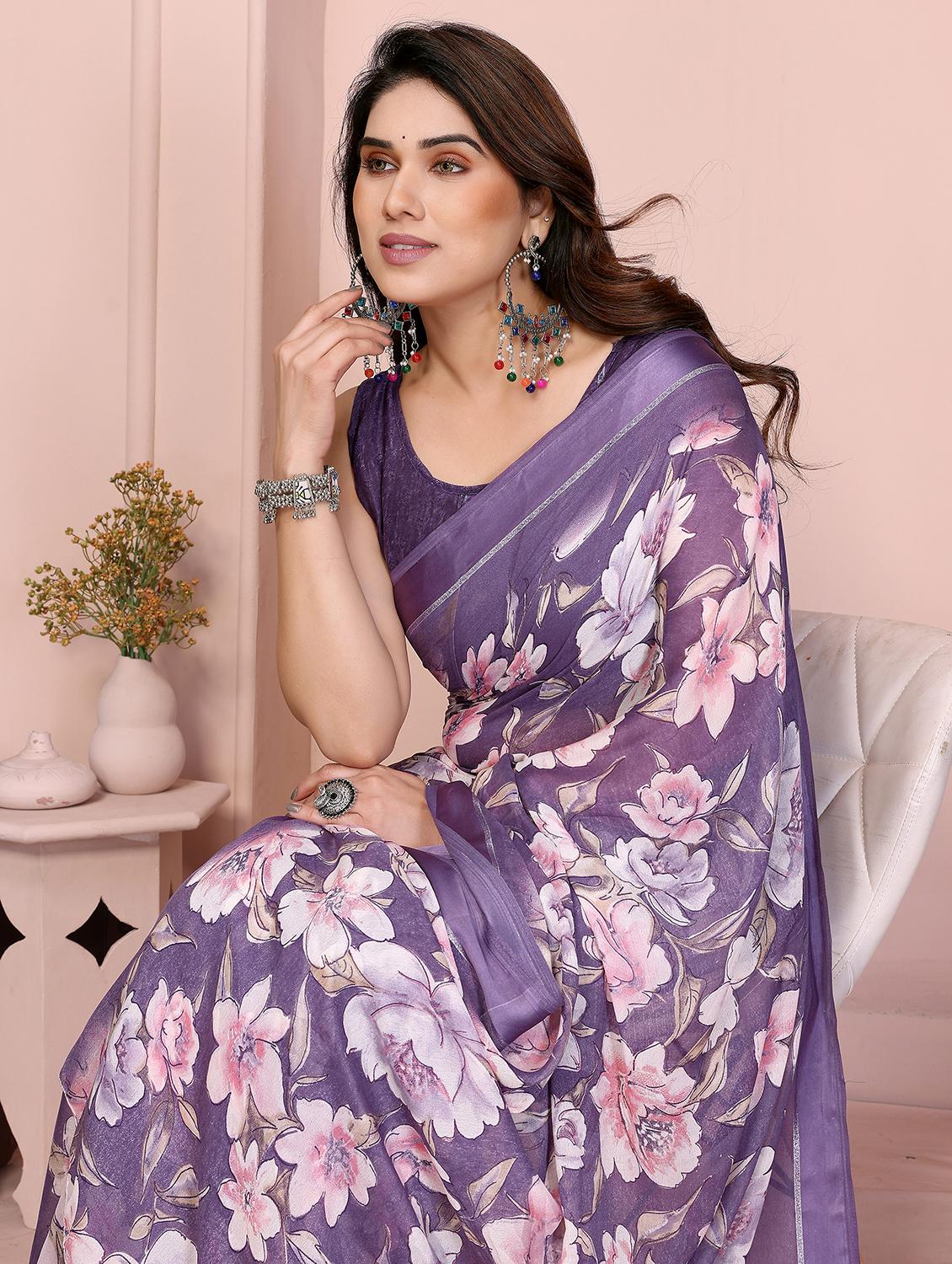 women floral printed saree with blouse - 21948640 - Standard Image - 4