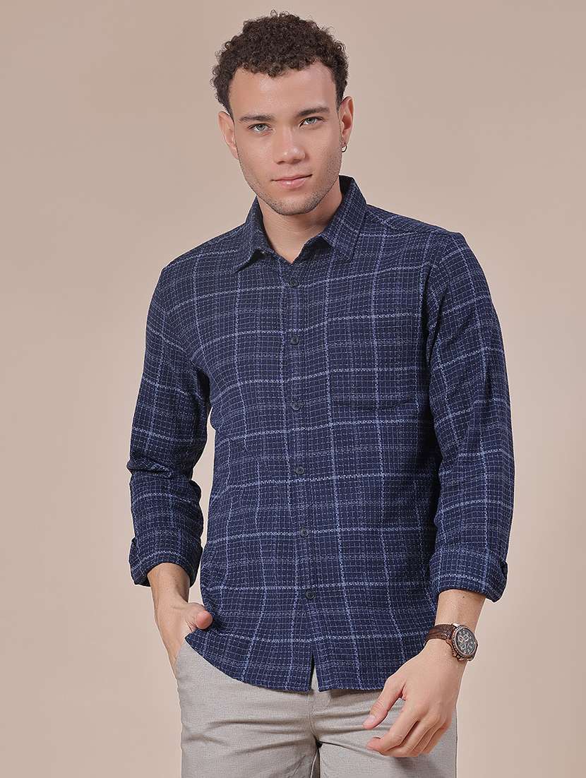 men checkered collared long sleeve shirt - 21948694 -  Standard Image - 1
