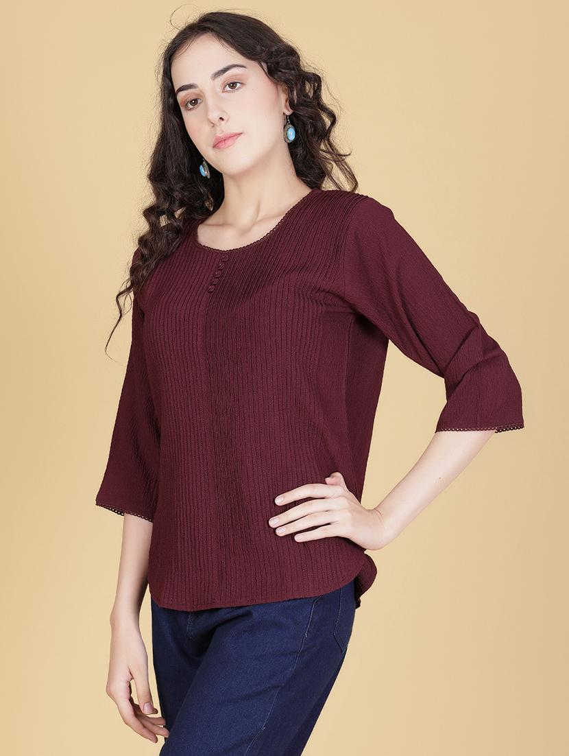 women solid three quarter sleeve regular top - 21948766 - Standard Image - 1