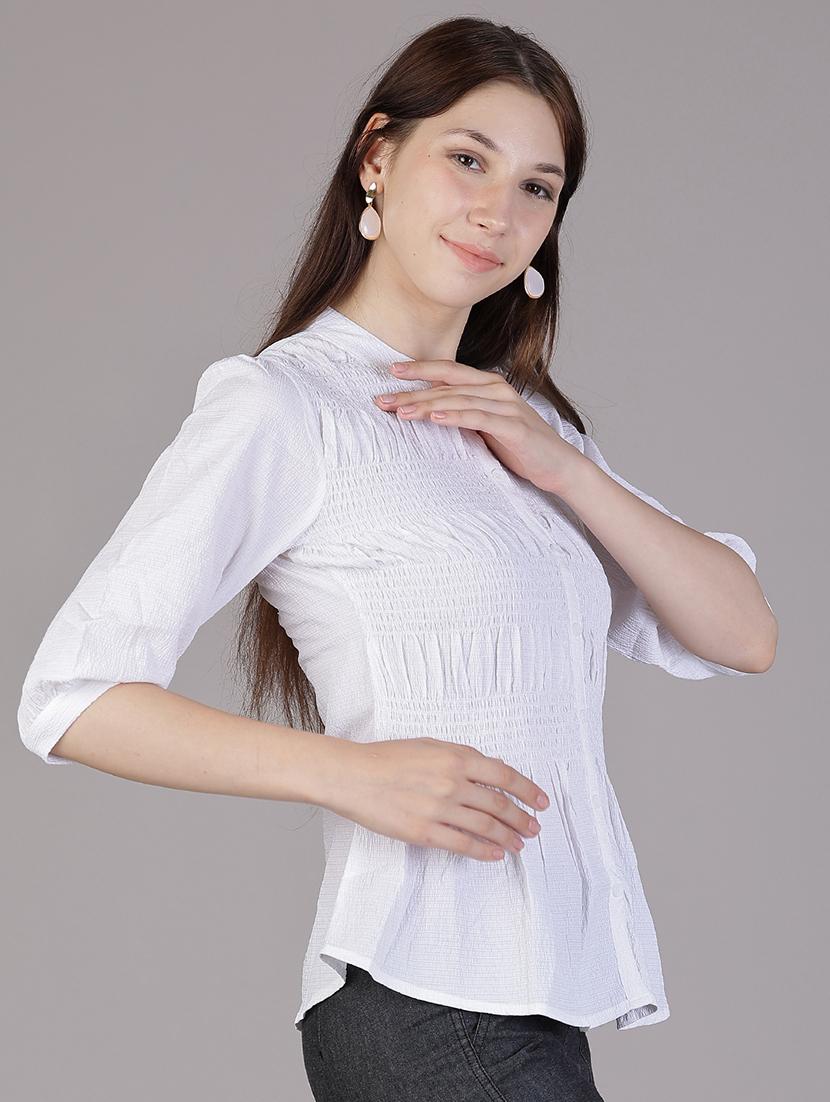 women white solid puff sleeve regular top - 21948768 - Standard Image - 1