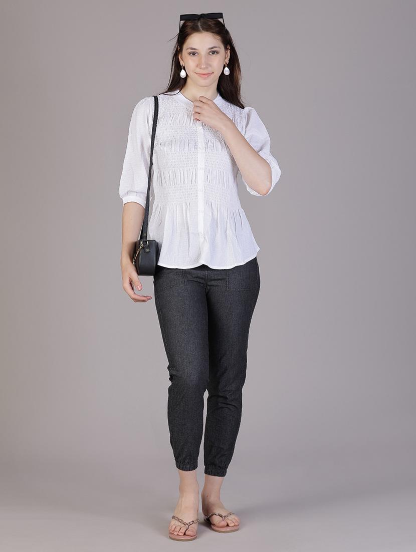 women white solid puff sleeve regular top - 21948768 - Standard Image - 4
