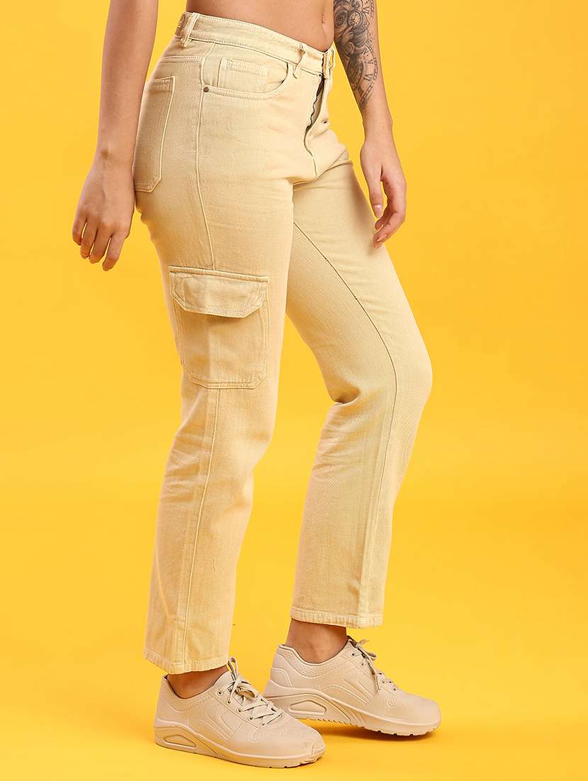 women solid mid rise cargo - 21948781 -  Standard Image - 1