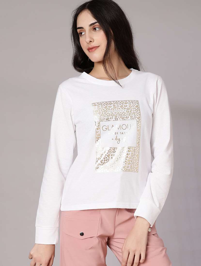 women front print long sleeve t-shirt - 21948789 - Standard Image - 1