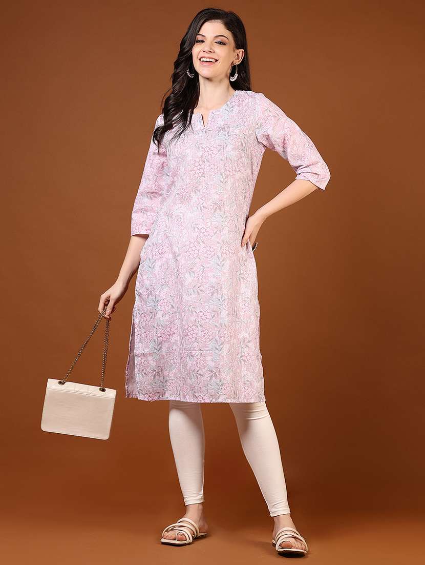 women three quarter sleeve straight kurta - 21948893 -  Standard Image - 4