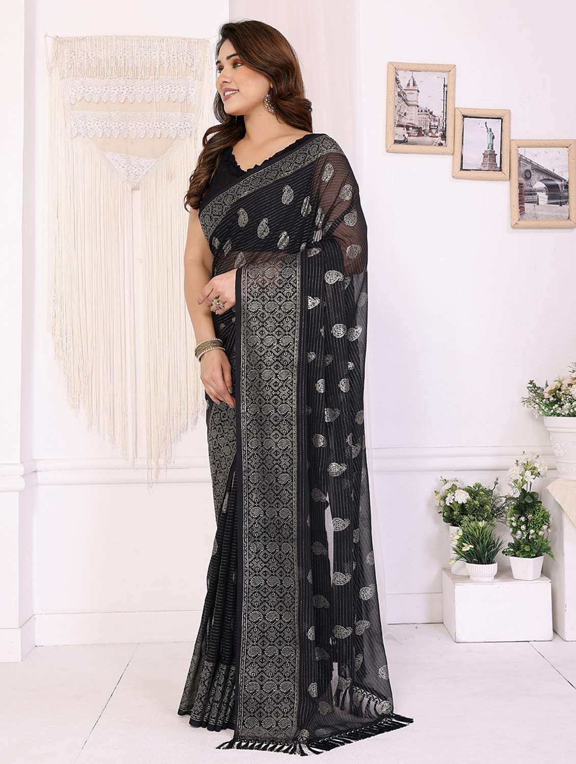 women foil printed saree with blouse - 21949142 -  Standard Image - 1