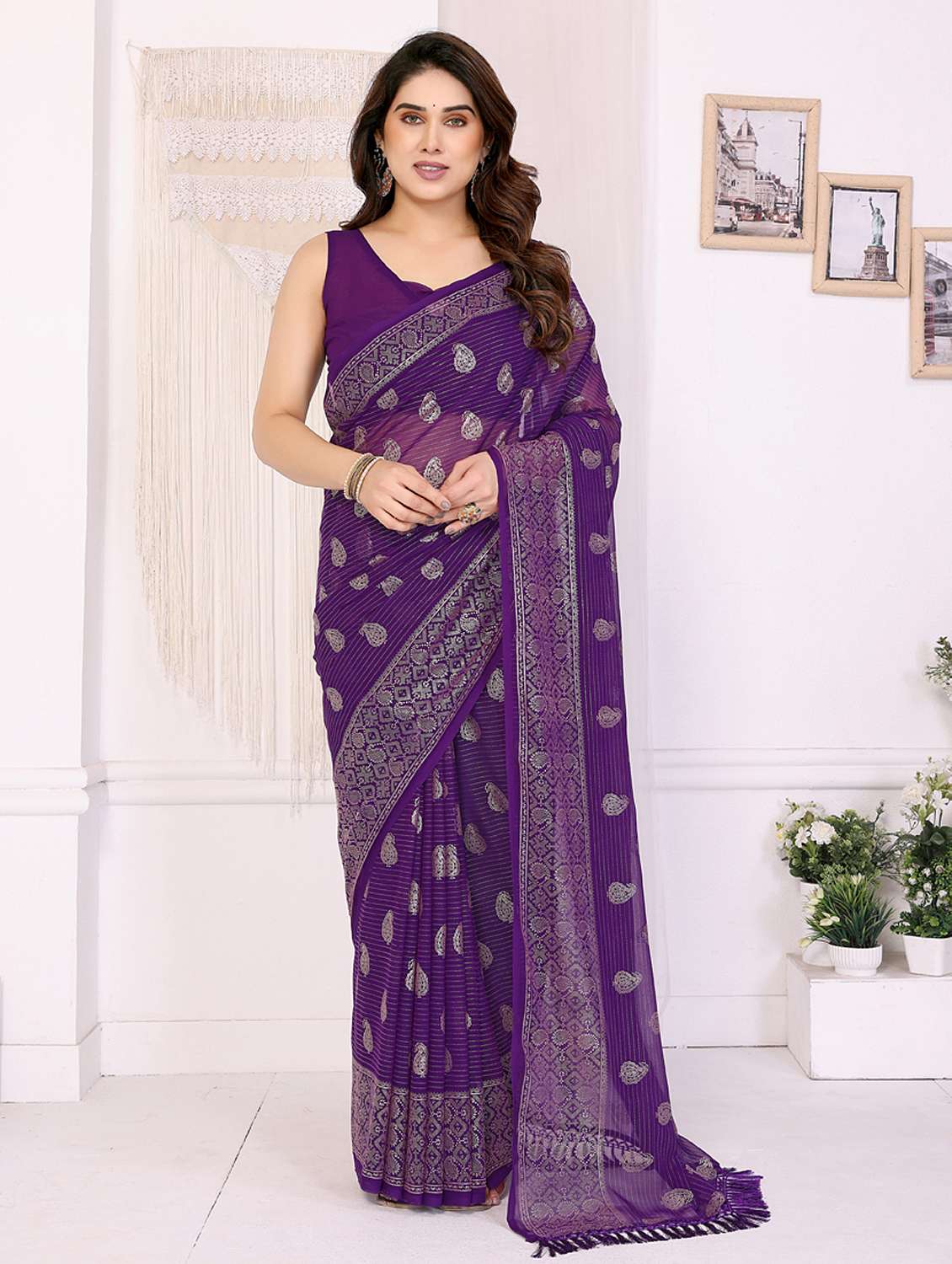 women foil printed saree with blouse