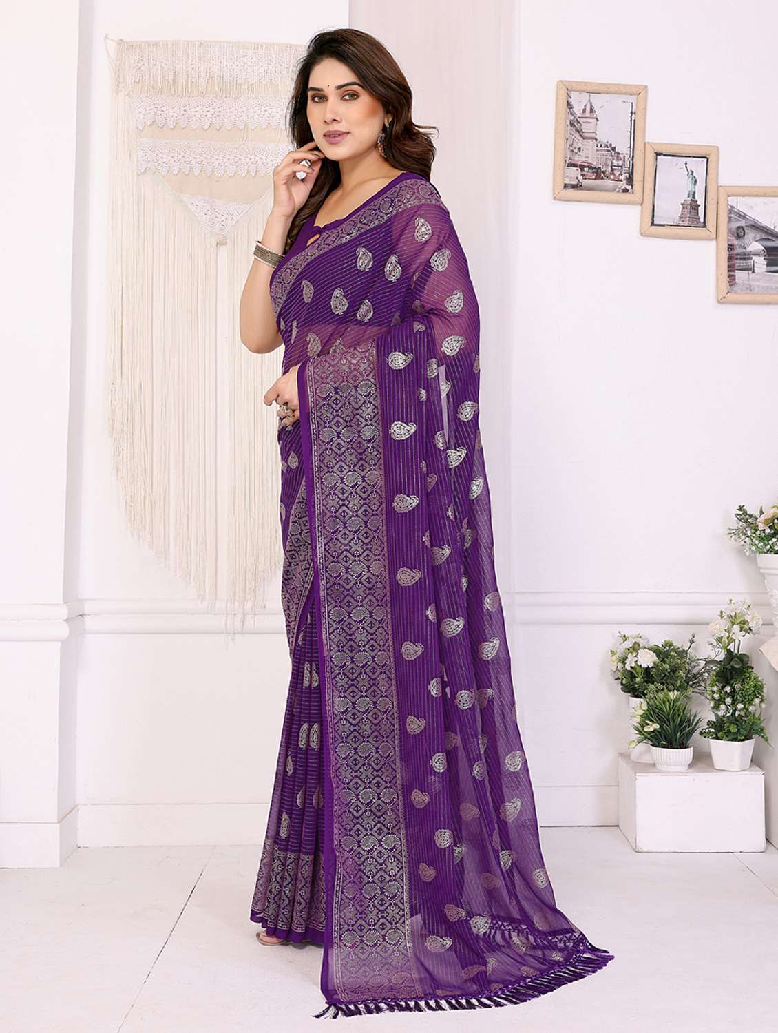 women foil printed saree with blouse - 21949145 -  Standard Image - 1