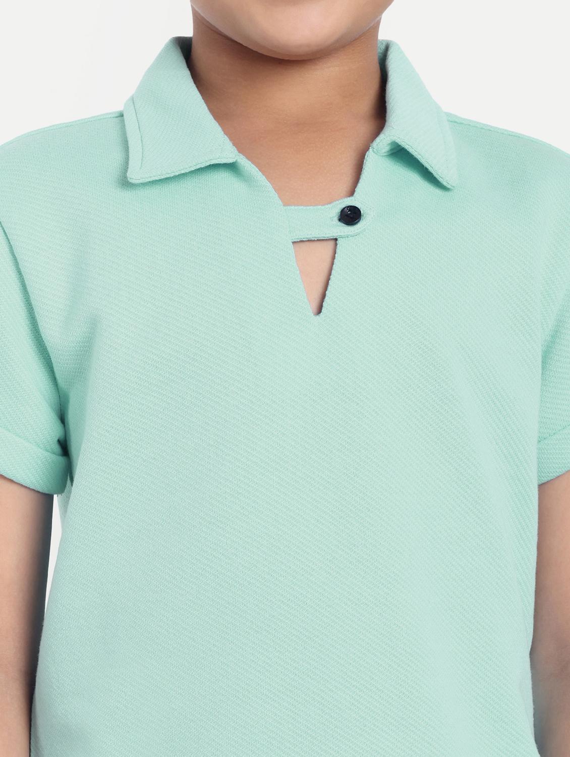 girls sea green solid shorts & top co-ords set - 21949154 - Standard Image - 4