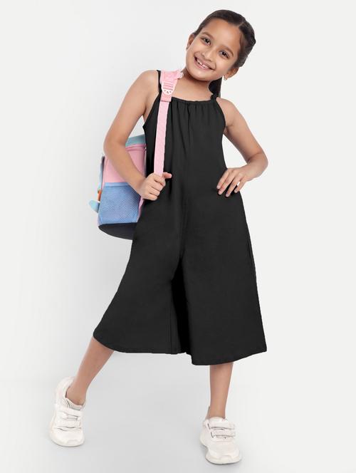 girls black solid sleeveless jump suit - 21949157 - Standard Image - 0