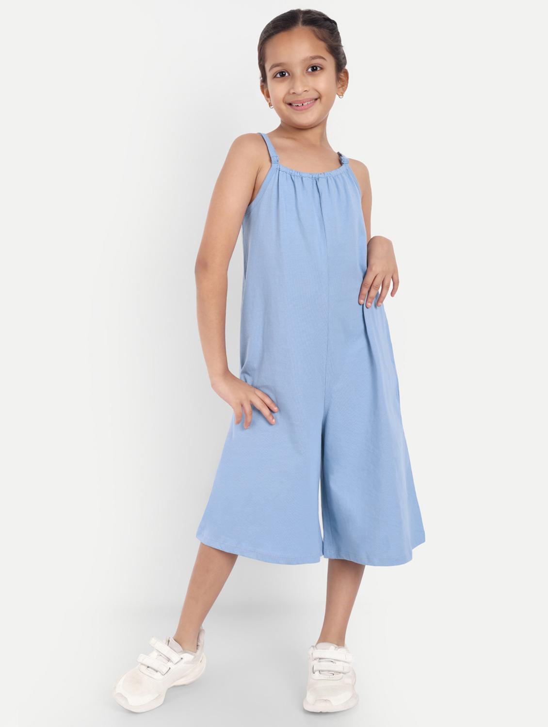 girls light blue solid full length jumpsuit  - 21949158 -  Standard Image - 1