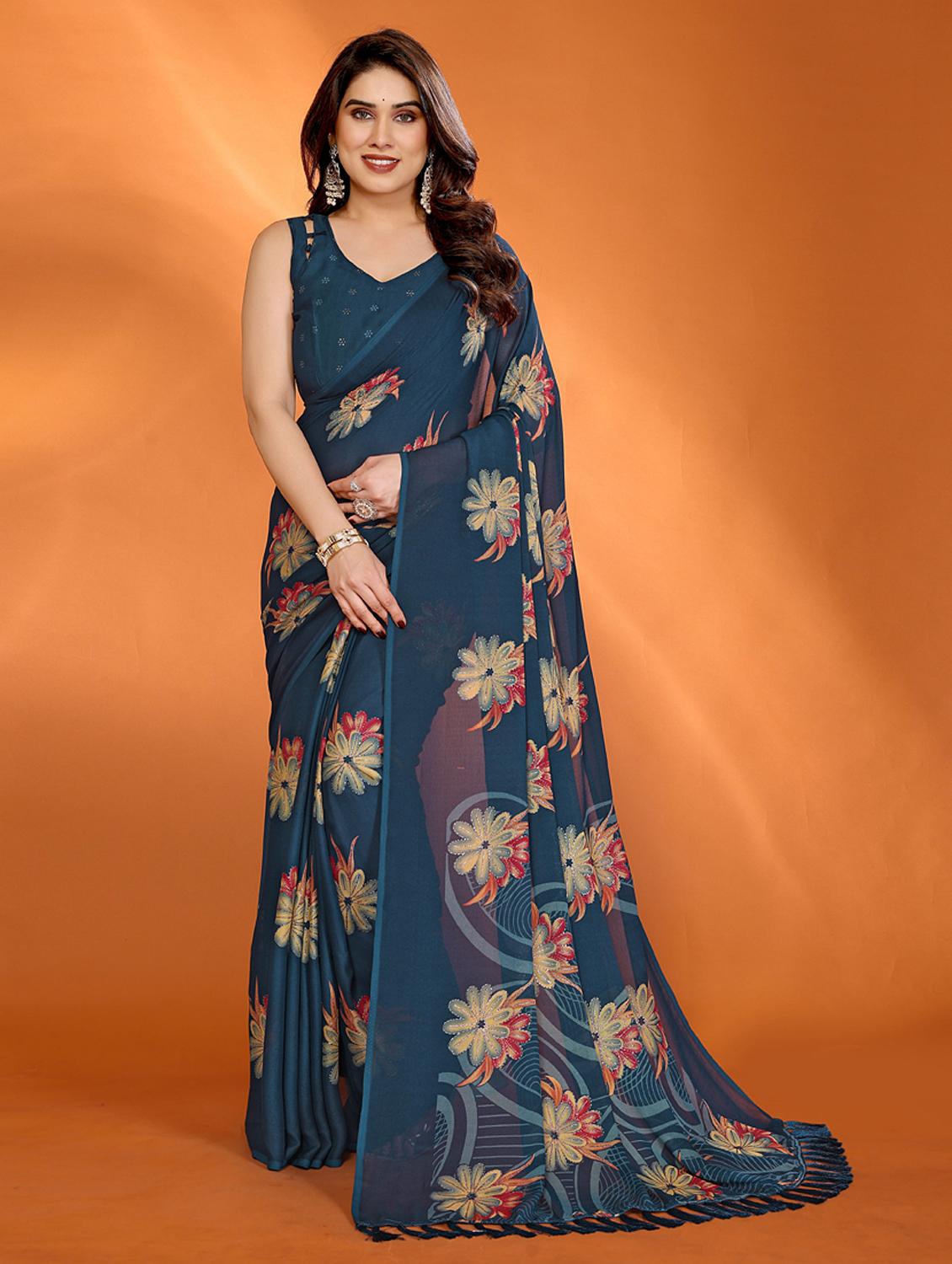 women printed casual wear saree with blouse - 21949165 - Zoom Image - 0