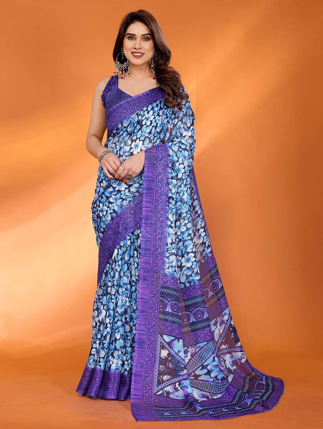 women printed casual wear saree with blouse
