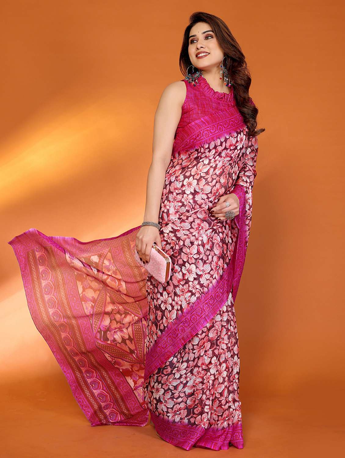 women printed casual wear saree with blouse