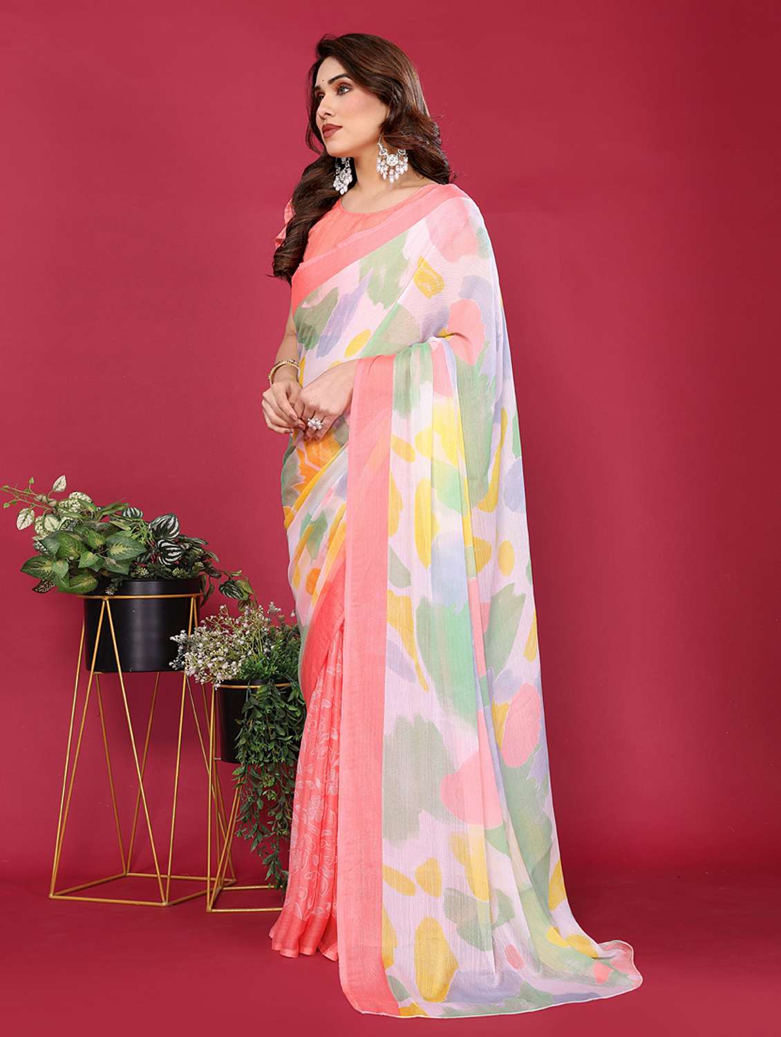 women printed half & half saree with blouse - 21949175 -  Standard Image - 1