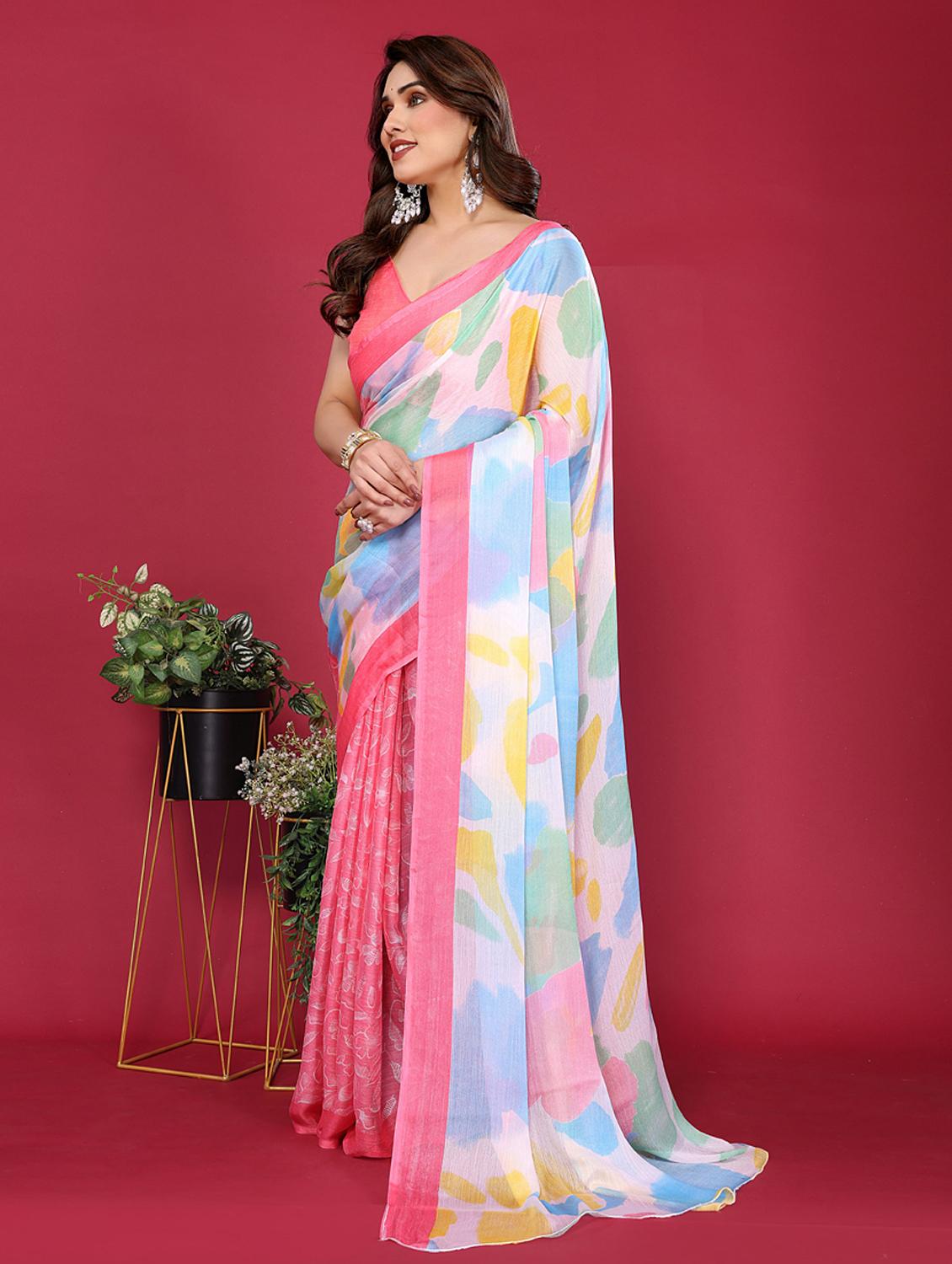 women printed half & half saree with blouse - 21949176 - Standard Image - 1