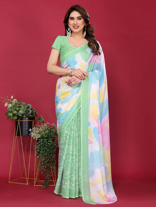women printed half & half saree with blouse - 21949177 - Standard Image - 0
