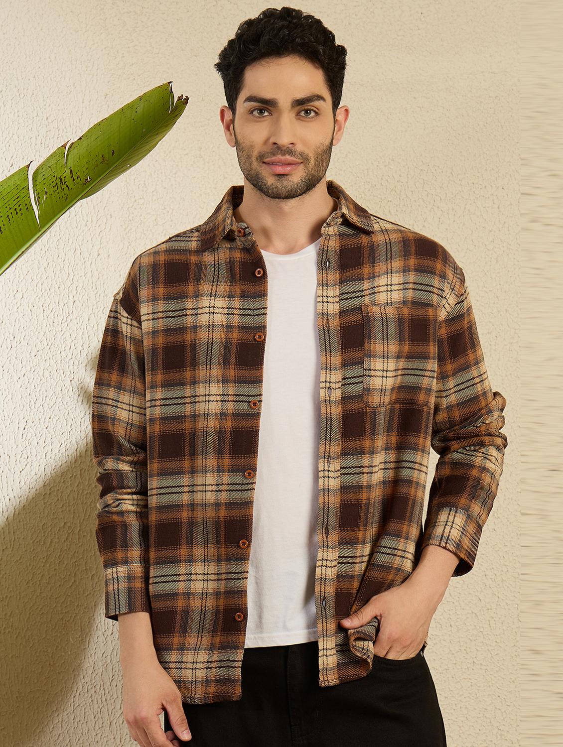 men checkered long sleeve oversized casual shirt - 21949181 -  Standard Image - 1