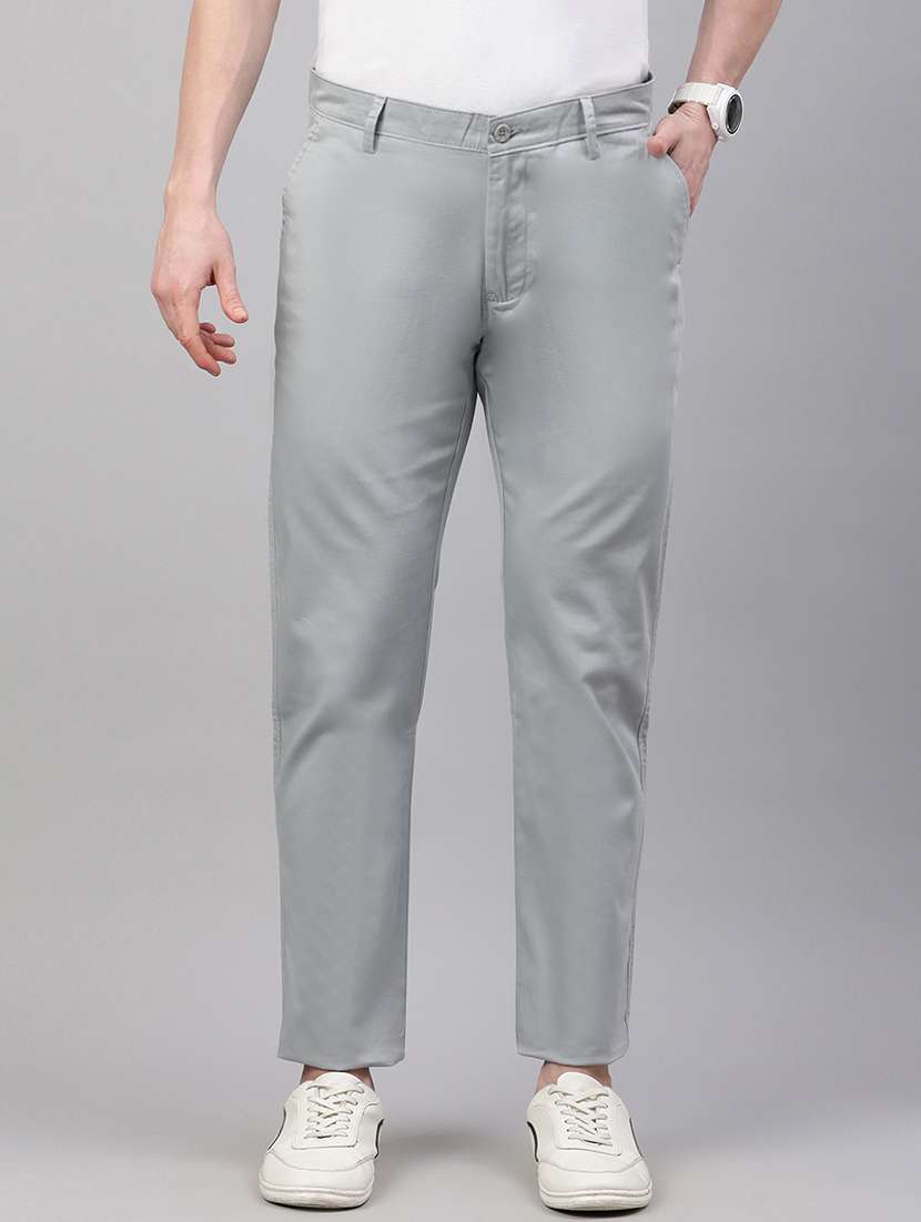 men solid mid rise flat front casual chinos 