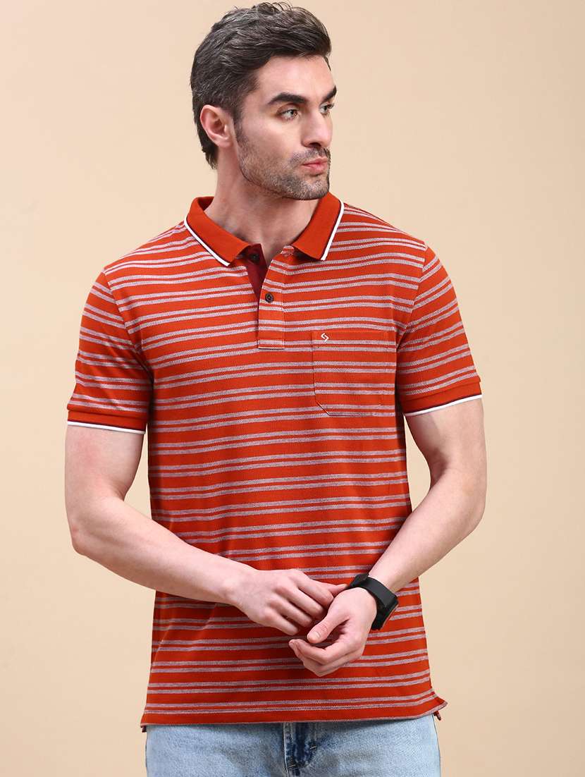 men striped short sleeve regular fit polo t-shirt