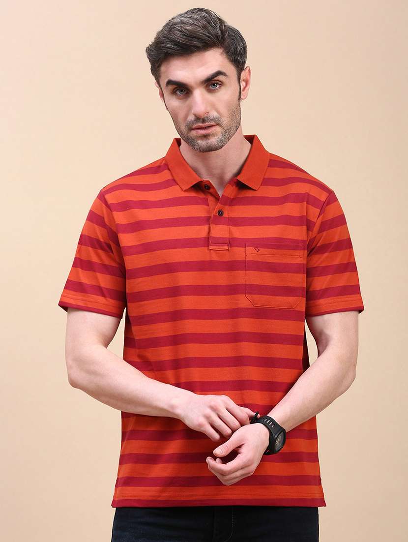 men striped short sleeve regular fit polo t-shirt