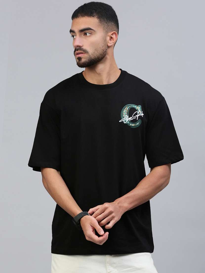 men front & back print round neck oversized t-shirt - 21949234 -  Standard Image - 1