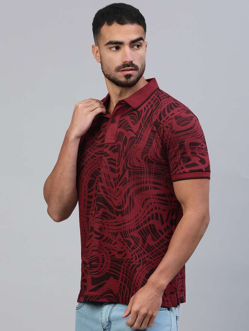 men printed short sleeve slim fit polo t-shirt - 21949236 -  Standard Image - 1