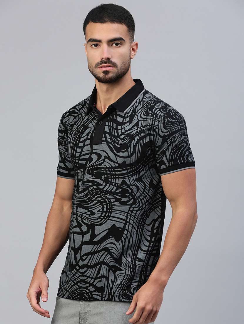 men printed short sleeve slim fit polo t-shirt - 21949237 -  Standard Image - 1