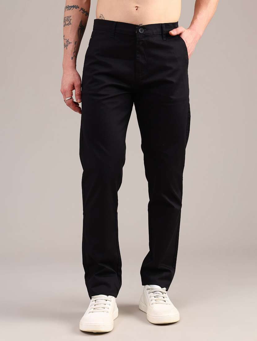men solid mid rise chinos casual trouser