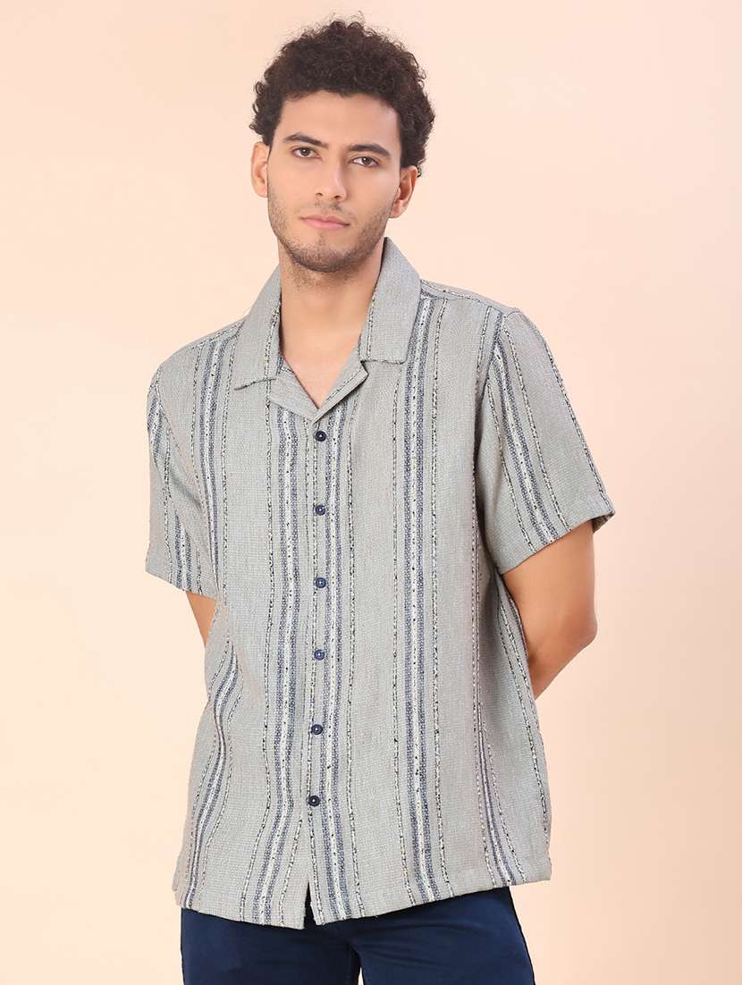 men striped short sleeve regular fit casual shirt - 21949445 -  Standard Image - 1