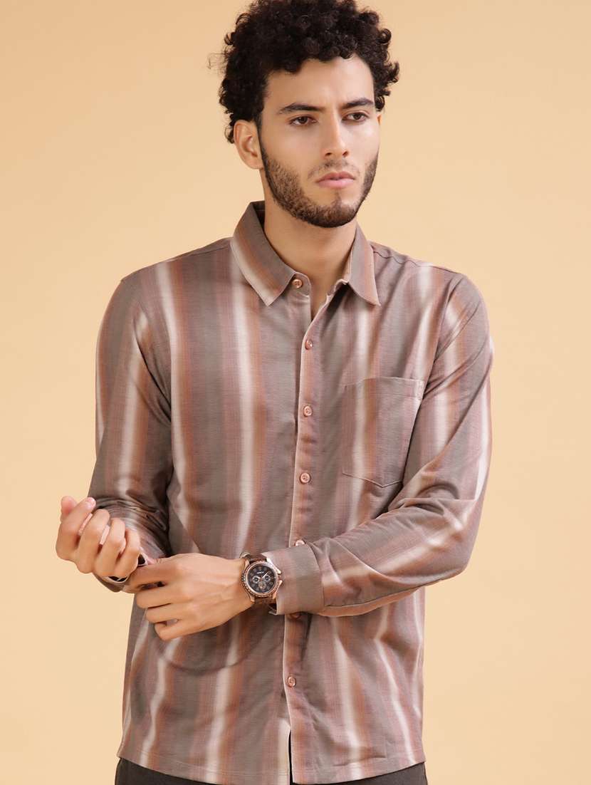 men striped collared long sleeve shirt