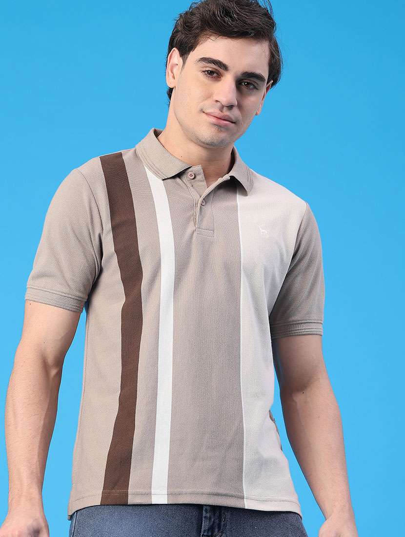 men striped short sleeve regular fit polo t-shirt
