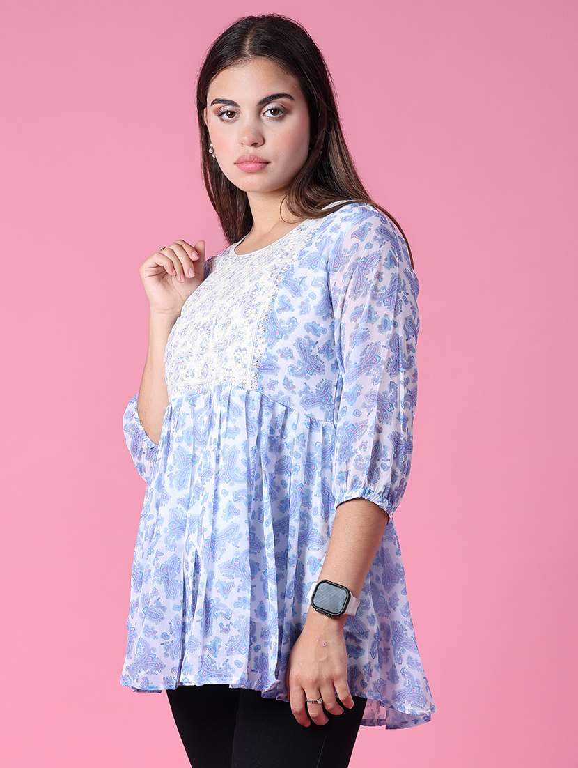 women printed three quarter sleeve kurti - 21949531 -  Standard Image - 1