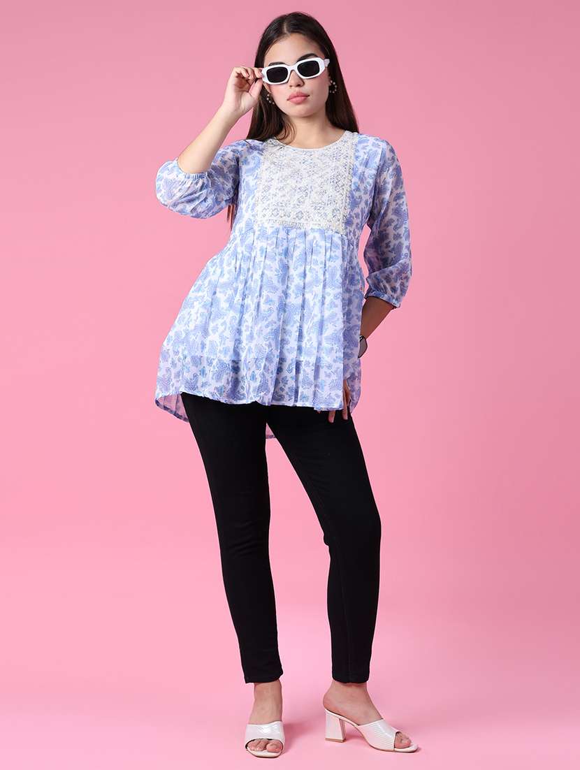 women printed three quarter sleeve kurti - 21949531 -  Standard Image - 4