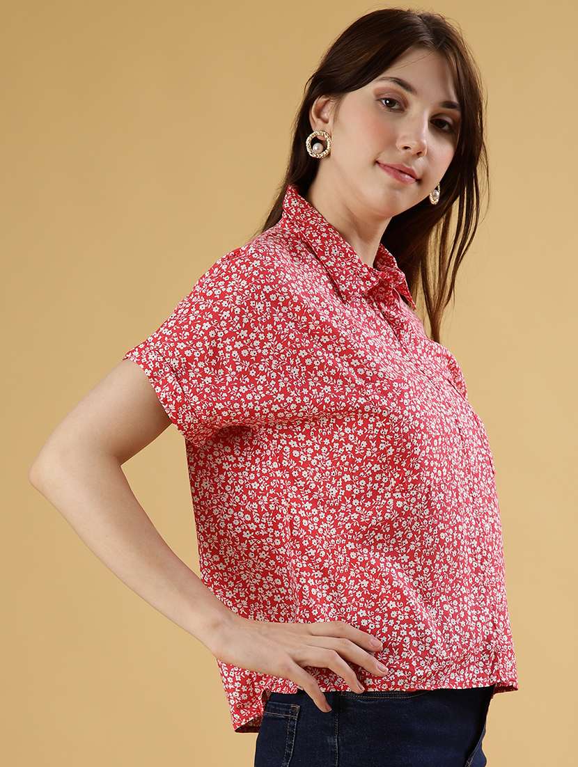women printed short sleeve boxy shirt - 21949543 - Standard Image - 1