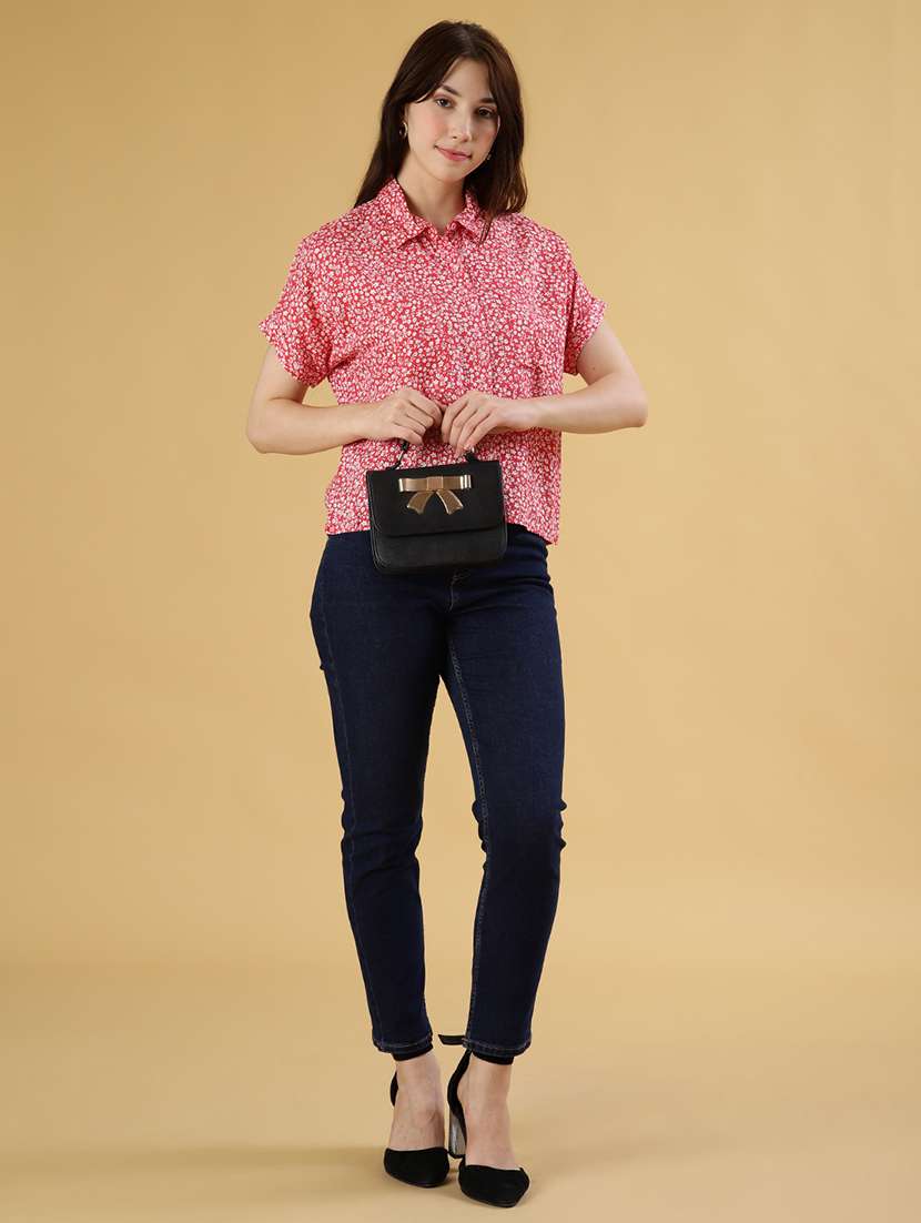 women printed short sleeve boxy shirt - 21949543 - Standard Image - 4