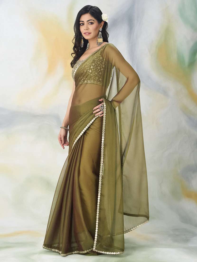 women solid plain saree with blouse - 21949593 -  Standard Image - 1