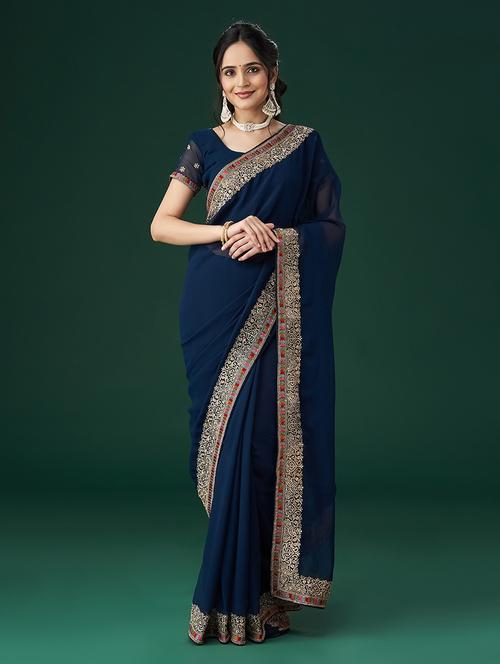 women solid with bordered saree with blouse - 21949595 -  Standard Image - 0