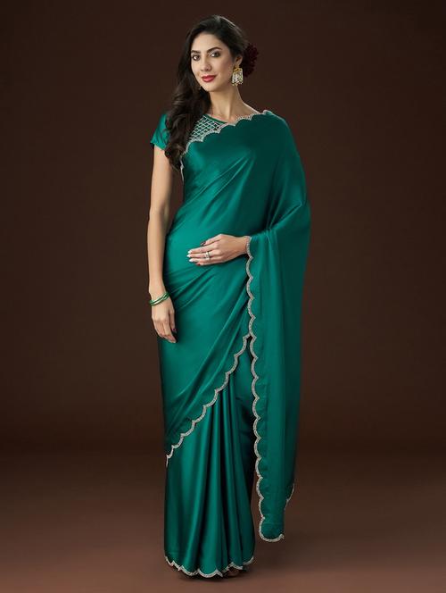 women solid embellished bordered saree with blouse - 21949596 -  Standard Image - 0