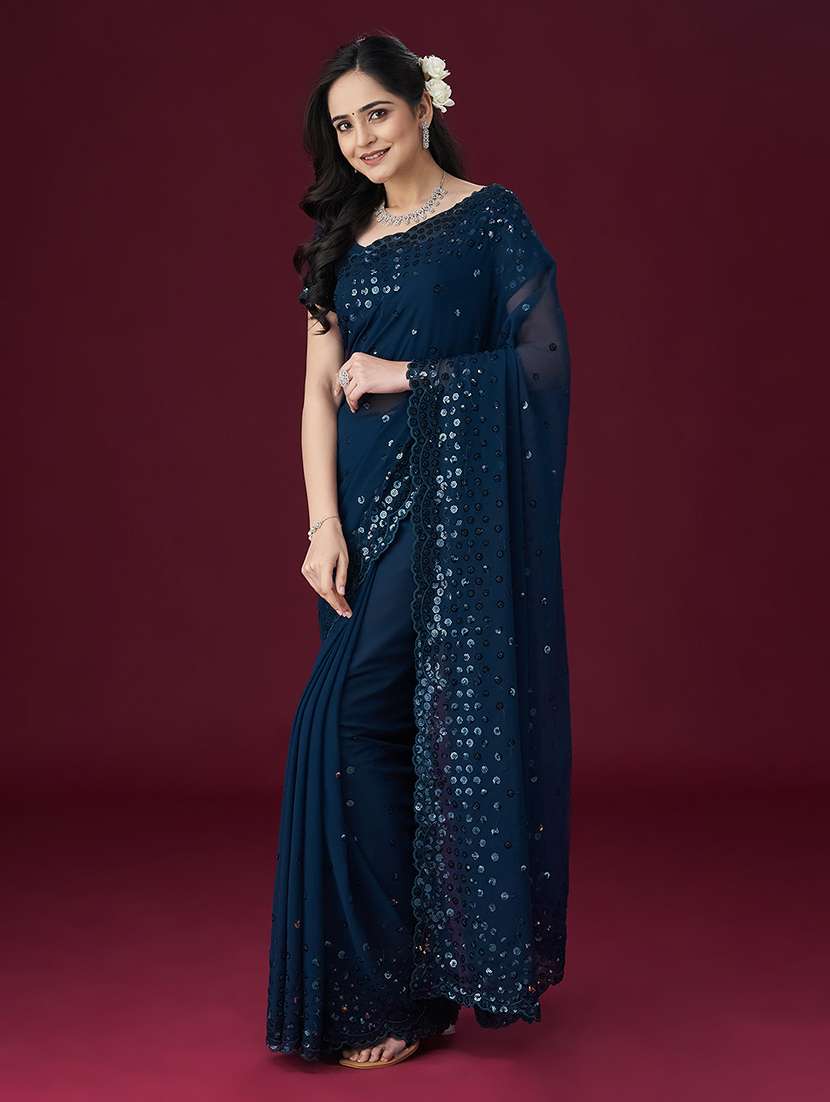 women solid with work embellished saree with blouse - 21949597 - Standard Image - 1