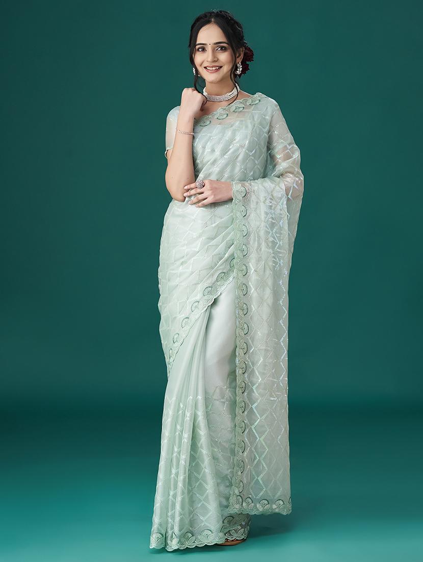 women solid with work embroidered saree with blouse - 21949598 - Zoom Image - 0