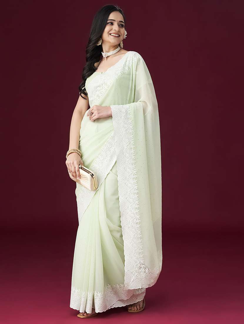 women solid with work embroidered saree with blouse - 21949601 -  Standard Image - 1