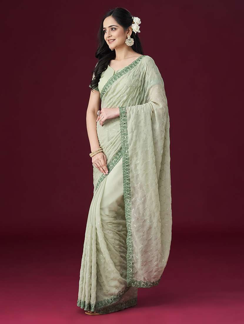 women solid with work embroidered saree with blouse - 21949602 -  Standard Image - 1