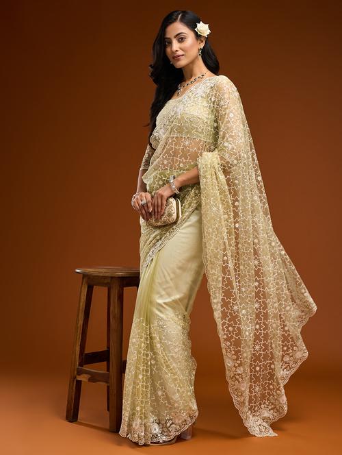 women solid with work embroidered saree with blouse - 21949603 - Standard Image - 0